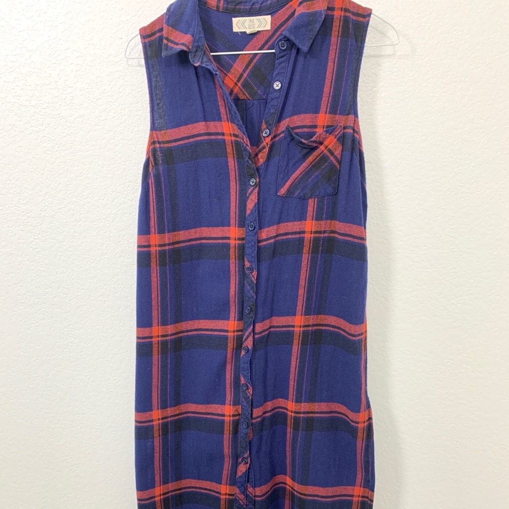 PINK ROSE - Plaid Sleeveless Button Dress